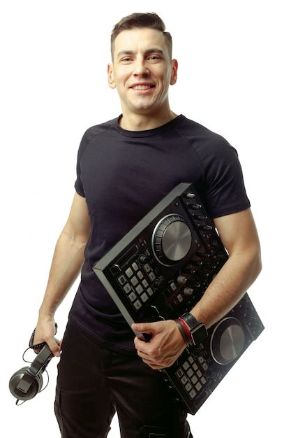 premium photo portrait   young dj isolated  white
