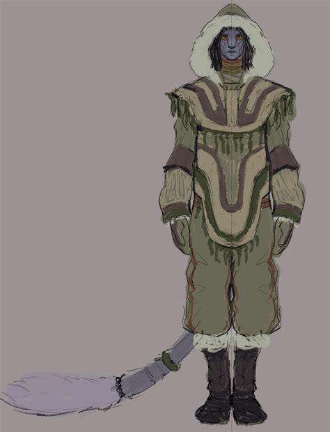 Here is a quick sketch i made of a na'vi from a cold region. Thoughts