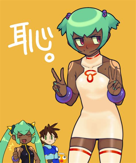 servbot, mega man volnutt, yuna, and sera (mega man and 2 more) drawn