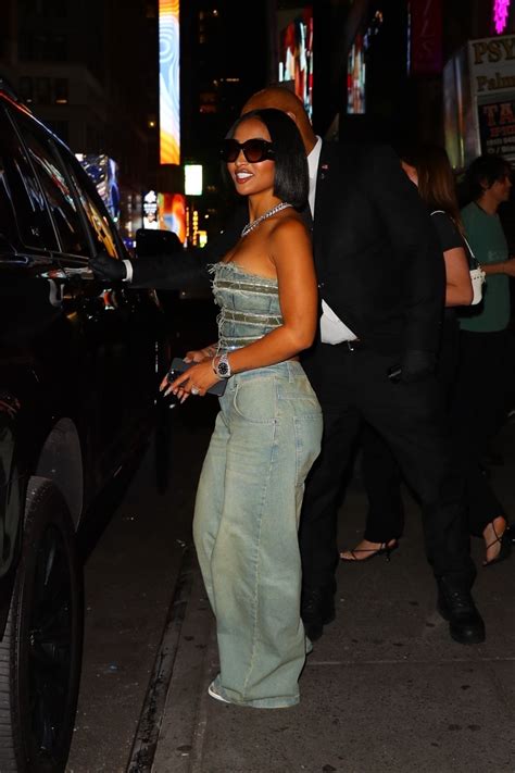 Shenseea in a Denim Strapless Top and Baggy Jeans at Nylon Nights Party