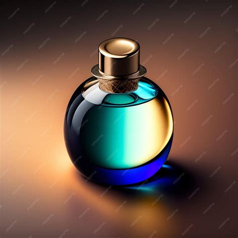 Premium Photo | A blue bottle of perfume with a gold and blue label.