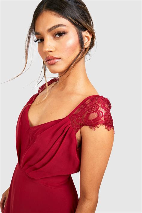 Chiffon Lace Midi Skater Bridesmaid Dress | Dresses Images 2025