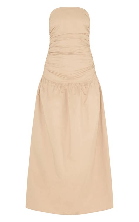 Tall Nude Bandeau Ruched Floaty Dress | Tall | PLT USA