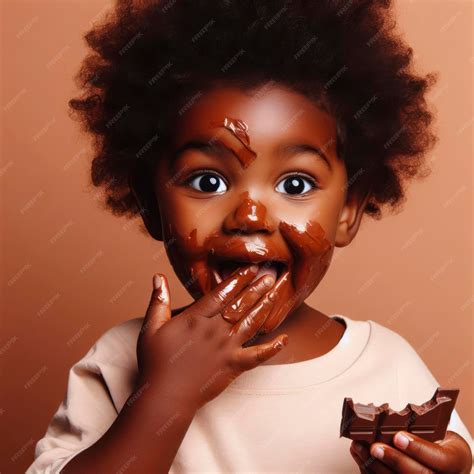 Premium AI Image | A cute child eating chocolate with face covered in