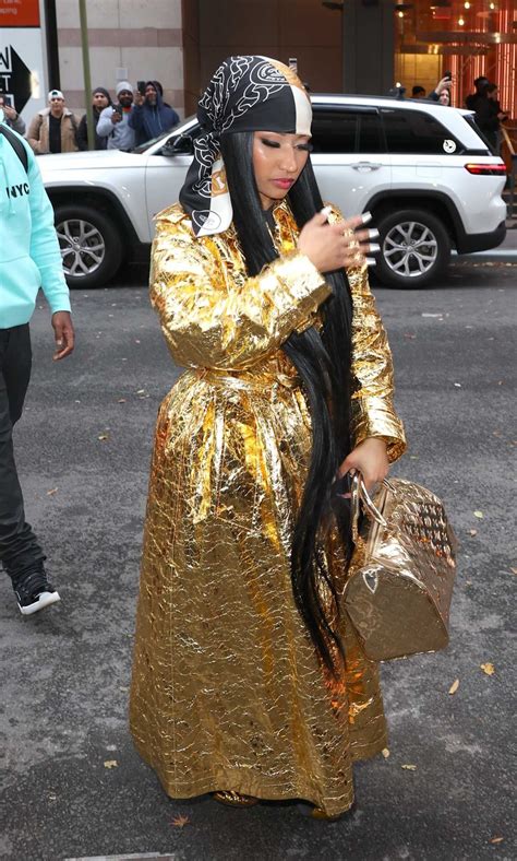 Nicki Minaj in a Gold Coat Arrives to Pre-Tape Watch What Happens Live