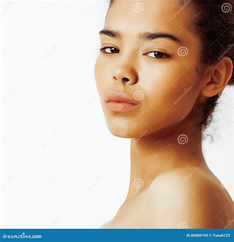 Young Pretty African American Woman Close Up Isolated on White