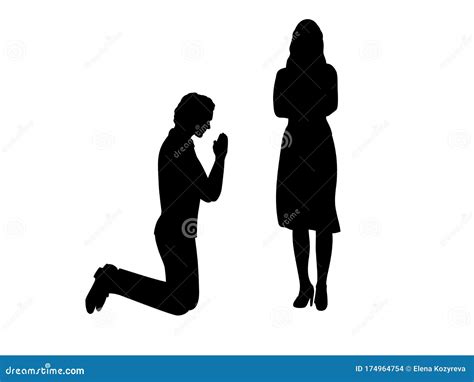 Silhouette of Man Beg on His Knees in Front of Woman Stock Vector ...