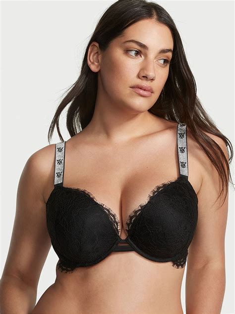 Black Monogram Push Up Shine Strap Bra | Victoria's Secret UK