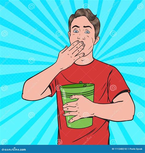 Pop Art Vomiting Man. Sick Guy Throw Up Stock Vector - Illustration of