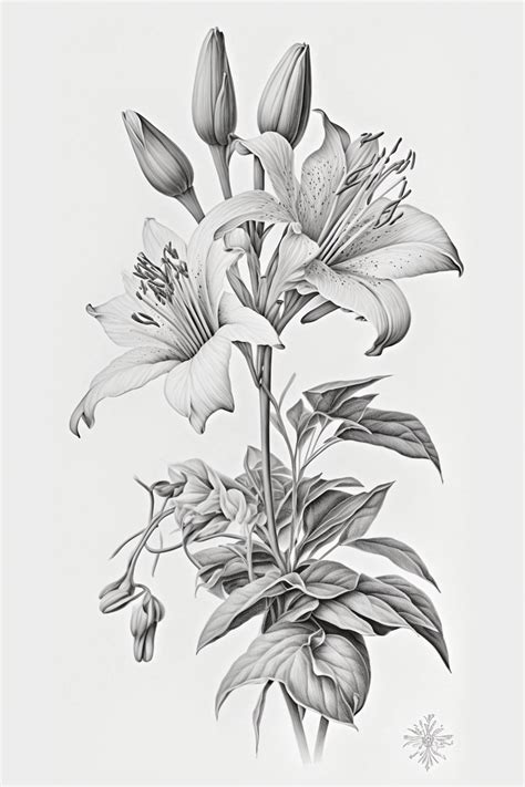 Lily Flowers, Pencil Sketch, Botanical Art, Floral, Fine Art, Nature