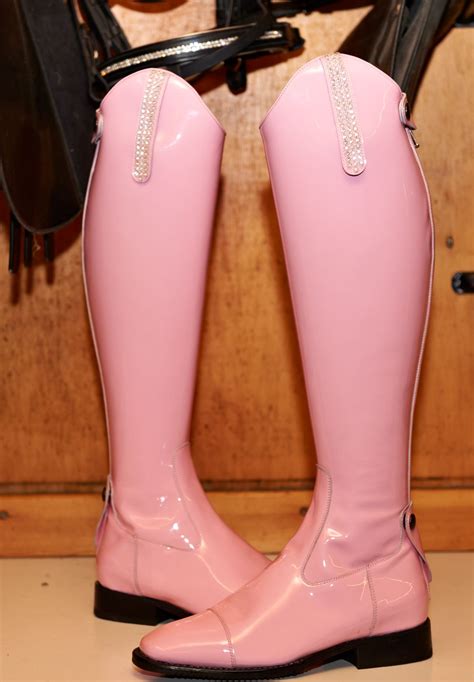 Equestrian Pink leather patent Italian riding boots, Riding Boots
