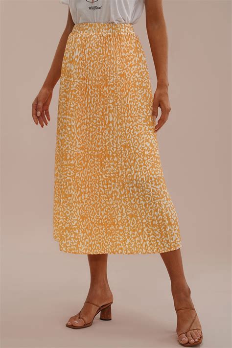 Yellow Pleated Elastic Waist Midi Skirt - Petallush