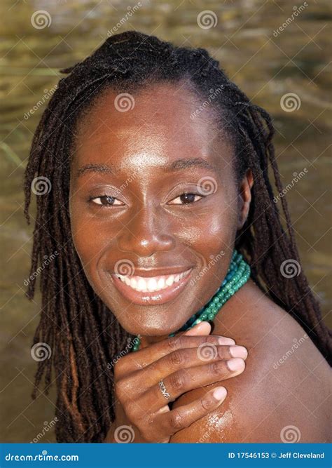 Young Black Woman Portrait Outdoors Smiling Wet Stock Image - Image of
