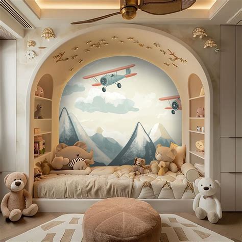 Airplane Wallpaper | Vintage Nursery Wallpaper | Playroom Mural | Kids