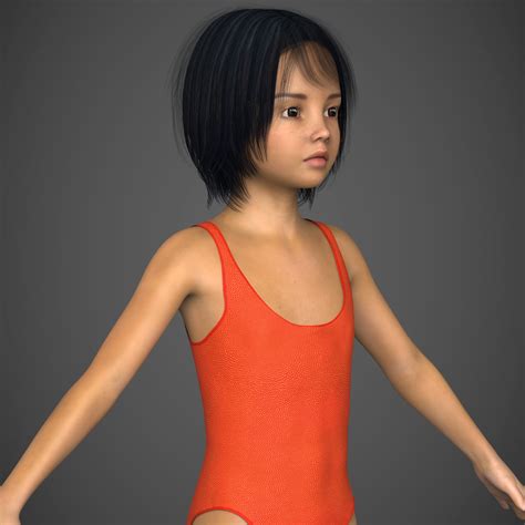 Photo Realistic Child Female Girl with Realistic Hair and Body Suit 3D ...