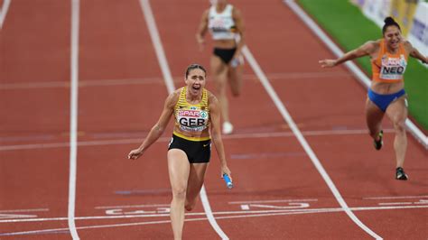 leichtathletik em  meter staffel der frauen holt gold fur