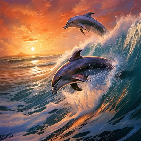 Premium AI Image | Aquatic Awe Dolphin Riders Taming Furious Stormy Waves