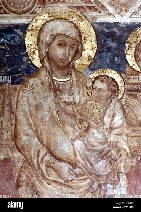 CIMABUE: MADONNA. /nMadonna Enthroned. Detail. Fresco, 13th century ...