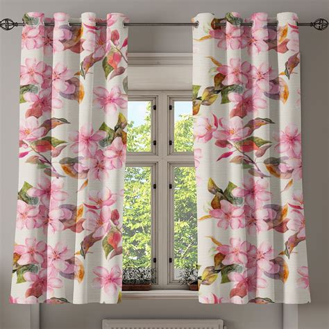 Ambesonne Cherry Blossom Grommet Curtain, Bohemian Spring Art, 50"x60