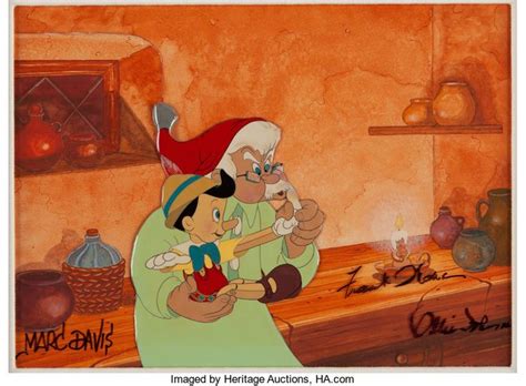 Pinocchio Geppetto and Pinocchio Signed Production Cel