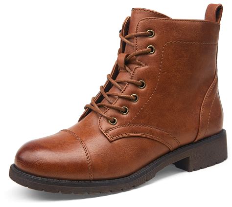 tianek fashion casual warm lace  short ankle flat leather brown boots