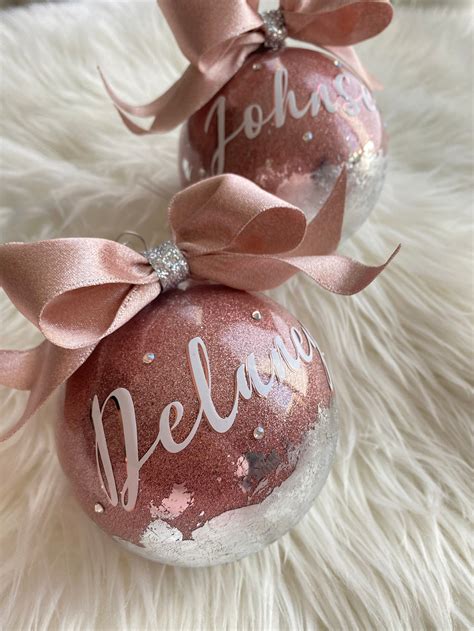 Rose Gold LARGE CHRISTMAS Baubles With RHINESTONES, Personalized