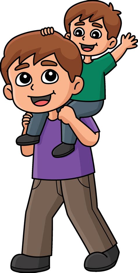 father carrying  son cartoon colored clipart  vector art