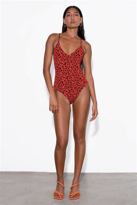Mara Hoffman Emma One Piece Swimsuit - Black/Red Leopard Jacquard