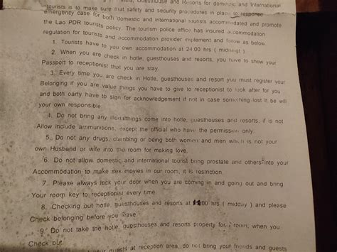 Rules to follow at my bungalow in Laos. Check out numbers 5 and 6! : r