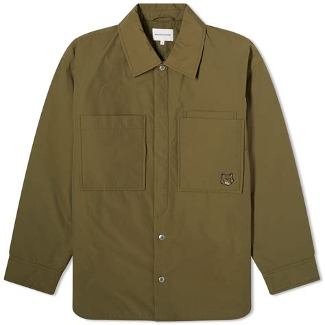 maison kitsune padded shirt jacket military green  gb