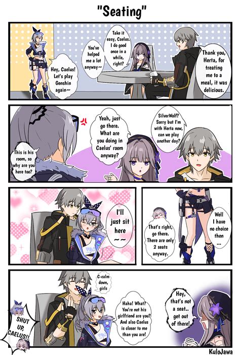 trailblazer, silver wolf, caelus, and herta (honkai and 1 more) drawn