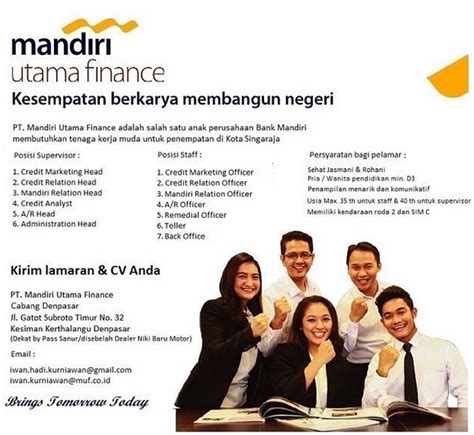lowongan kerja pt mandiri utama finance tersedia  posisi