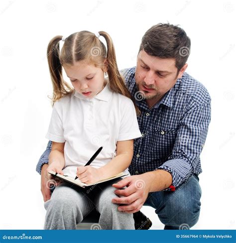 Daddy helps with homework stock photo. Image of isolated - 35667964