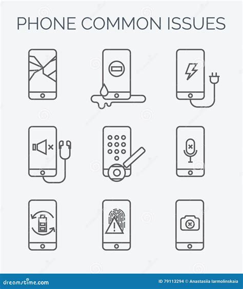 Common Phone Issues Line Icons. Stock Vector - Illustration of