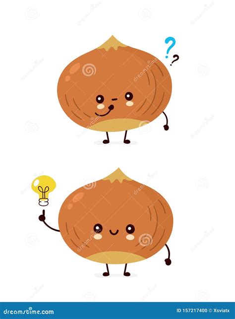 Cute Happy Hazelnut With Question Mark Vector Illustration