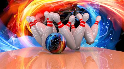 3d render of a bowling ball crashing into the pins Stock Photo by ...