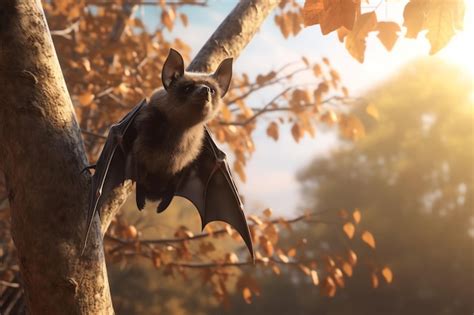 Premium Photo | A bat on a tree in autumn