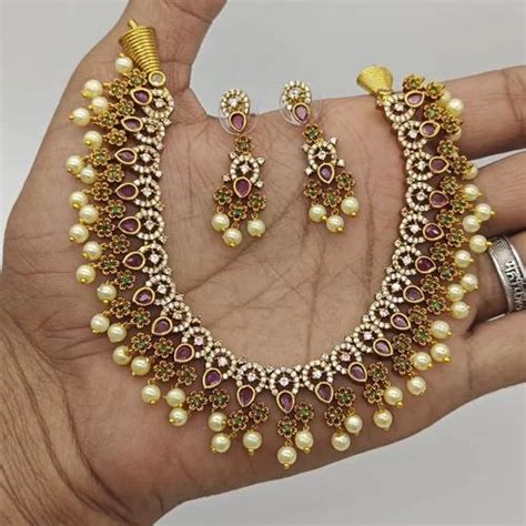 golden artificial necklace set  rs piece artificial necklace