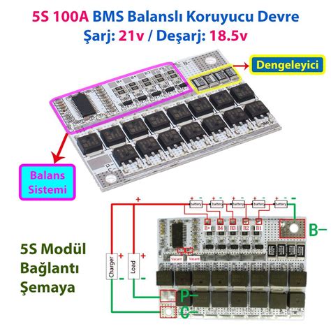 5S 100A BMS Balanslı Devre, BMS 5S 100A 21V, 4s 100a bms, 3s 100a bms ...