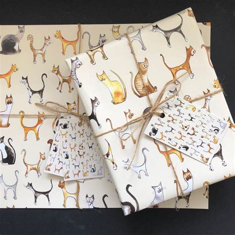 cat wrapping paper cat gift wrap gift  cat lover cat illustration