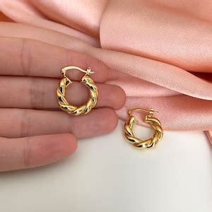 Hoop Earrings Gold Twist Small Chunky Gold Hoops , Gold Twisted Hoop ...