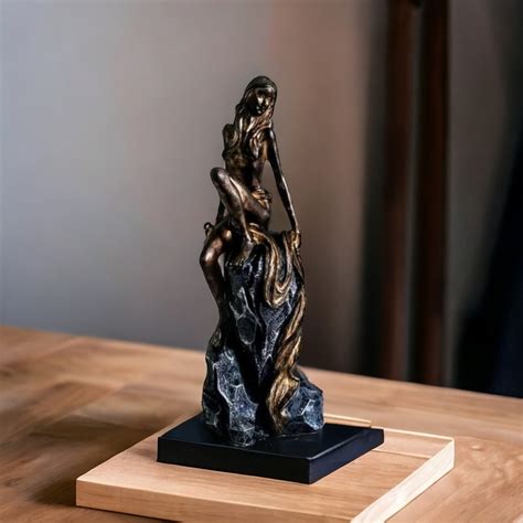 Resin Erotic Statuette of a Woman Sitting on a Rock, Erotic Sculpture ...