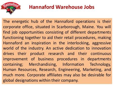 Hannaford Warehouse Jobs