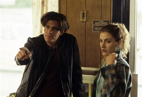 Dana Ashbrook and Mädchen Amick on set during the filming of the Pilot