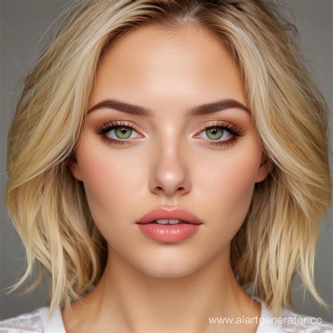 Charming Blonde with Expressive Green Eyes and Delicate Facial Features ...