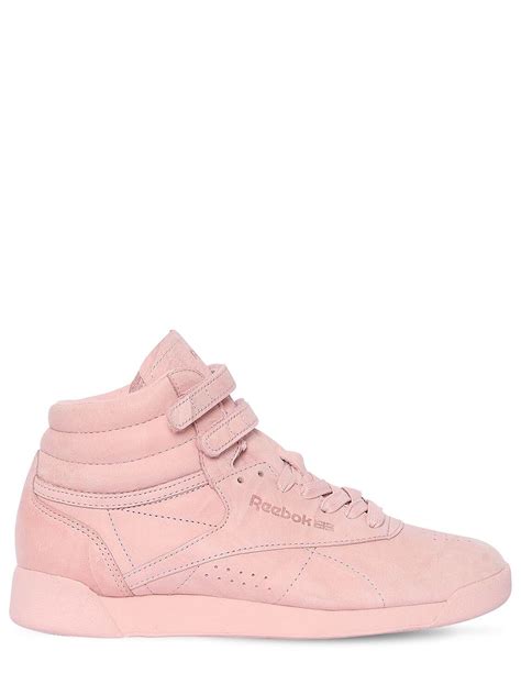 Reebok Freestyle Nubuck High Top Sneakers in Pink | Lyst