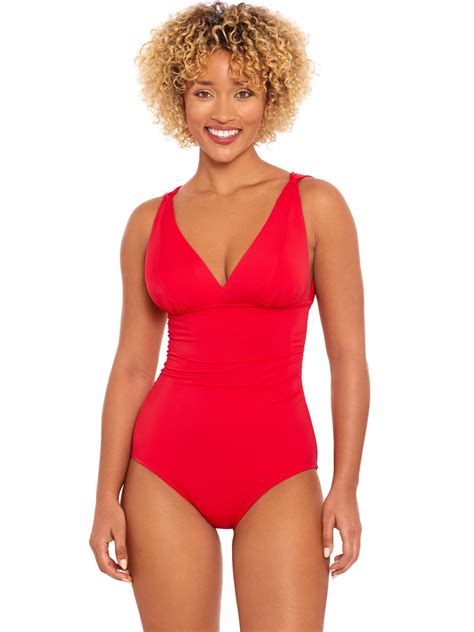 Time and Tru Women's and Women’s Plus Plunge V Neck One Piece Swimsuit