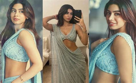 Pics: Khushi Kapoor Oozes Charm in a Lovely Ice Blue Lehenga Saree ...