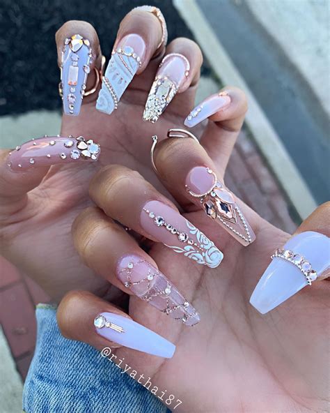 Acrylic Nail Designs With Rhinestones at Jill Deleon blog