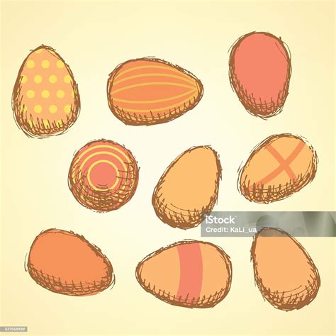 sketsa telur paskah diatur  gaya vintage ilustrasi stok